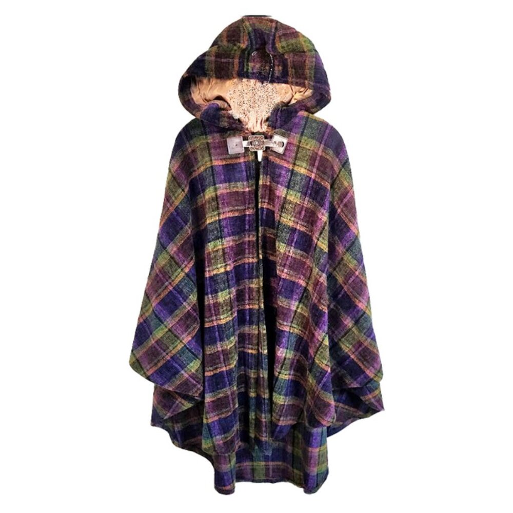 Boyne Valley Weavers Plaid Hooded Cape Poncho Ireland One Size NWOT